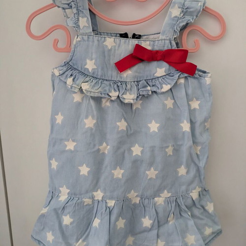 Baby denim dress for Funky Kids like new, blue with stars and red bow