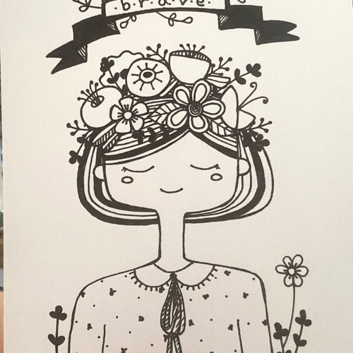 Woman Brave Hand-Drawn Sketch on Watercolor Paper New