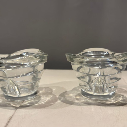 Vintage crystal tulip candleholders set of 2, made in Italy
