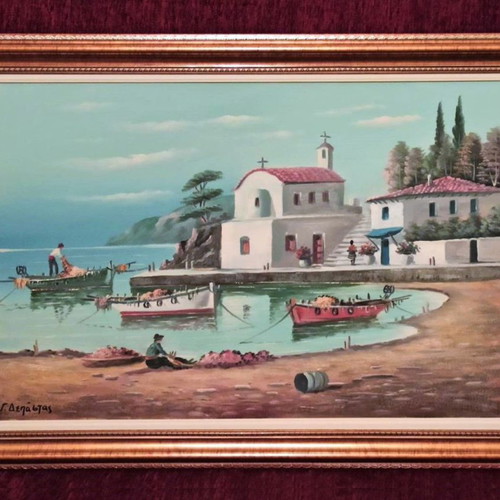 G. Depastas Church Painting on Canvas Like New with Frame