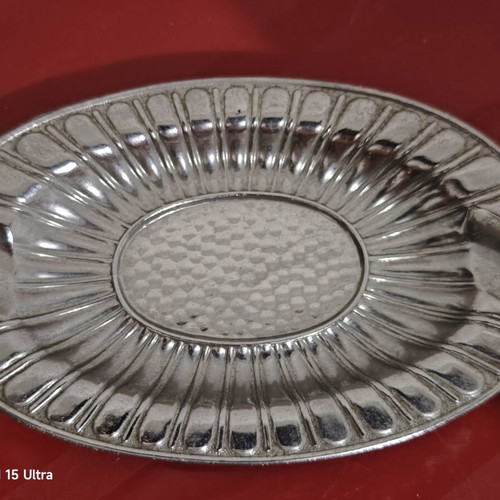 Vintage Japanese Silver-Plated Dish with Embossed Swan