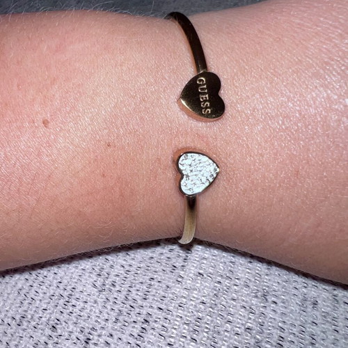Guess Rose Gold Double Heart Bangle 316L Steel New with Certificate