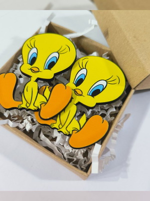 Σκουλαρίκια Tweety ξύλινα χειροποίητα με καρφωτό κούμπωμα