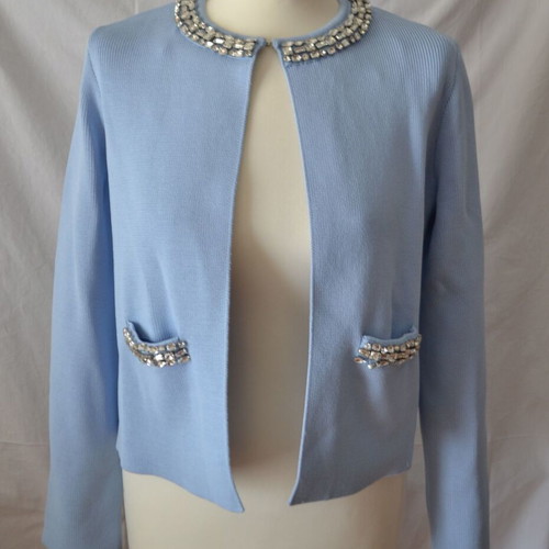 Zara blue jacket-style cardigan with rhinestones size M new