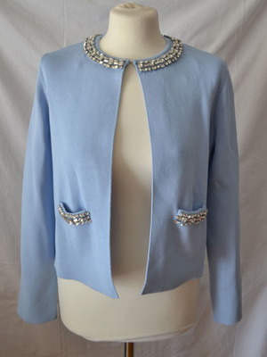 Zara blue jacket-style cardigan with rhinestones size M new