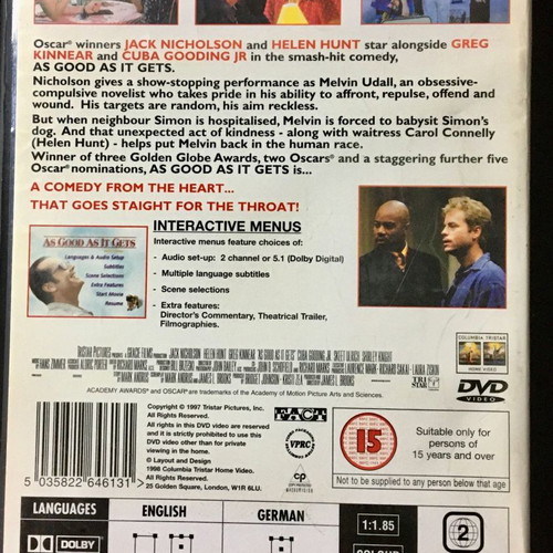 As Good as It Gets DVD used, comedy with subtitles