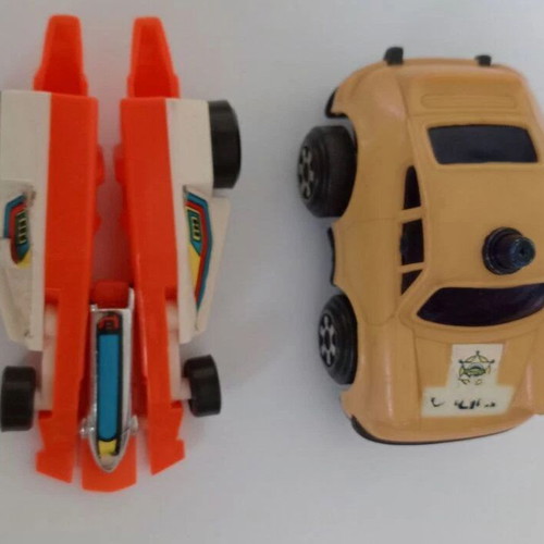 Wind-up police car and racing car used, vintage toys