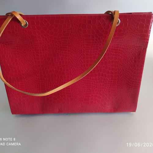 Leporello leather women's bag new, red, 40x30 cm