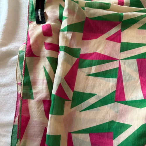 Miss Sixty scarf like new, large square silk and cotton, pink and green