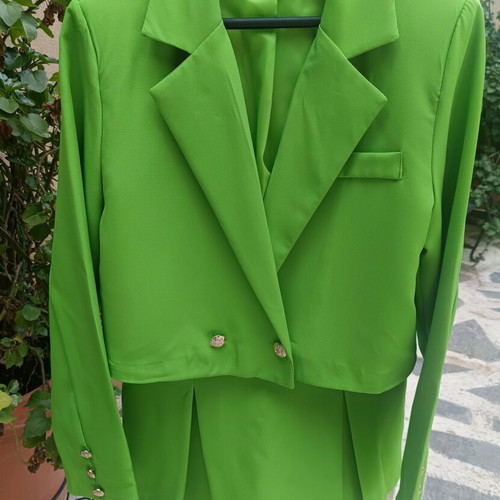 Green suit with crop jacket and skort new S/M