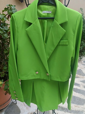 Green suit with crop jacket and skort new S/M