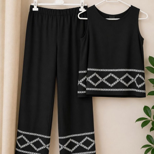 Deppy Joo Black Linen Set S/M Top and Pants like new