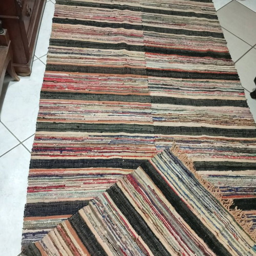 Traditional large woven rag rug, 3.05 x 1.20 m, vintage