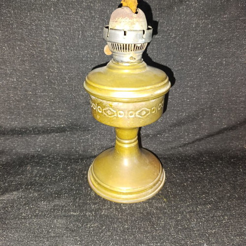 Vintage oil lamp used, brass with embossed design