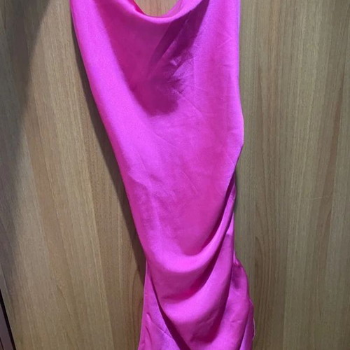 Hot Pink Satin Dress New, One Size, Adjustable Length