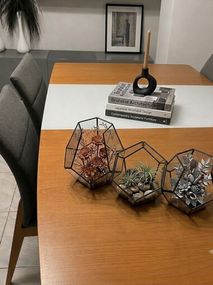 Dining set with 6 solid wood chairs and Alcantara fabric by Eleni Natsi