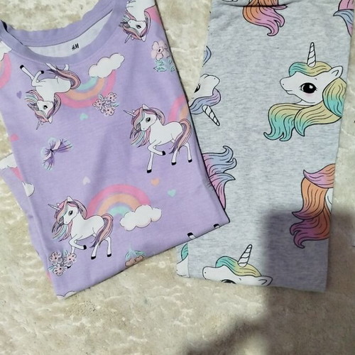 Unicorn short-sleeve top and leggings 140 cm like new, H&M
