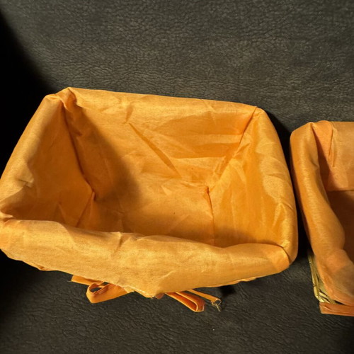 Decorative wicker baskets, pack of 2, orange fabric lining