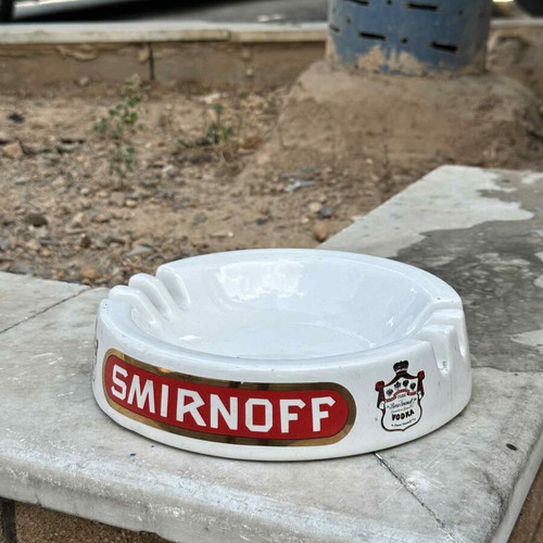 Smirnoff porcelain ashtray used, vintage collectible from Great Britain
