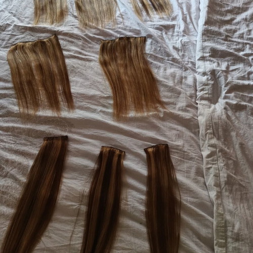 Natural Hair Extensions like new, caramel balayage color, clip-in