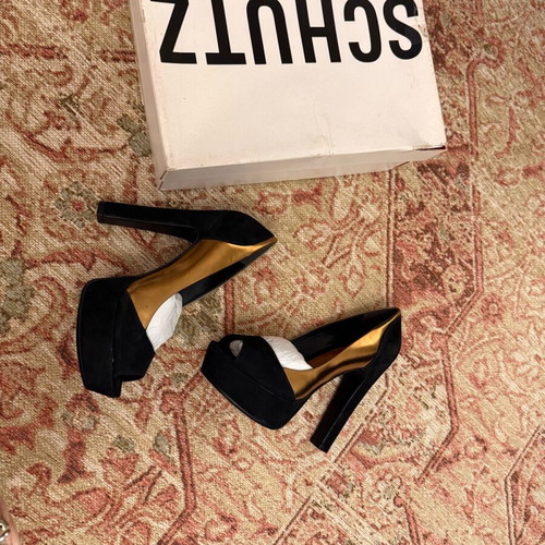 Schutz high heels genuine leather black with gold details new, size 36