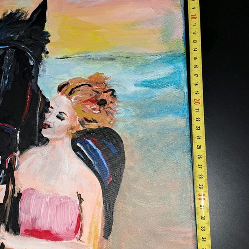 Handmade painting Sunset Meeting like new