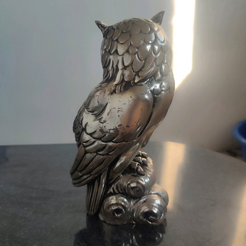 Vintage owl figurine used, silver color
