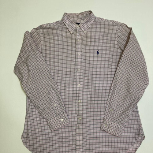 Ralph Lauren Oxford long sleeve shirt, pink white blue checked, size L