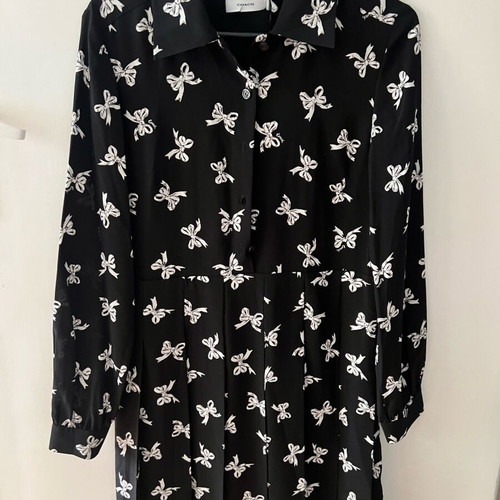 Coach Bow Print Silk Dress new, size S, black and beige