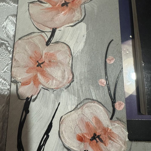 Hand Painted Photo Frame 24x25 cm with Pink Flowers, Like New