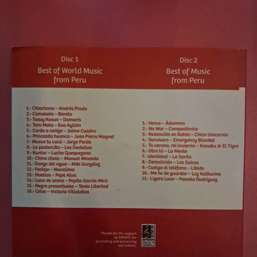 Musica Peru double CD like new with Peruvian music
