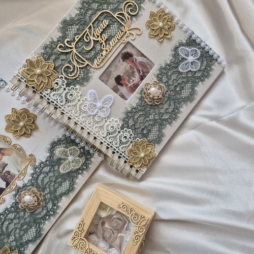 Luxury wedding set handmade with photo album, guest book, ring box