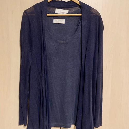 Zara organic cotton set with tank top and cardigan like new, blue