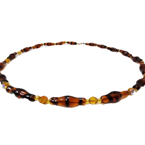 Vintage glass necklace faux amber 60 cm like new