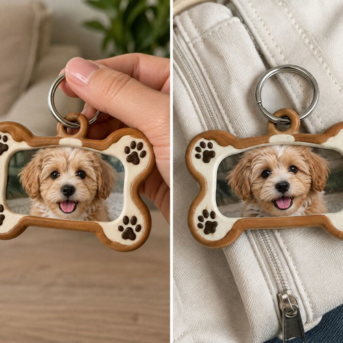Custom 3D Dog Bone Keychain with Photo