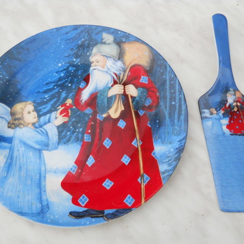 Christmas cake plate with server new, 27 cm diameter