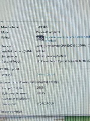 Laptop Toshiba 15.6 άριστο, 600GB HDD, 6GB μνήμη, Intel Pentium, μπλε με CD drive