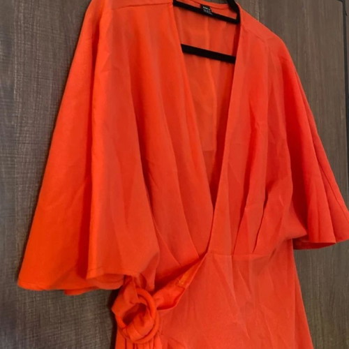 Φόρεμα Coral Wrap καινούργιο, Shein, μέγεθος M, κόκκινο πορτοκαλί