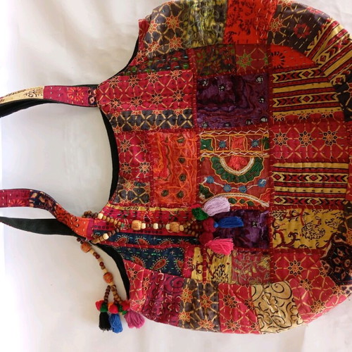 Patchwork cotton crossbody bag new, burgundy with patterns