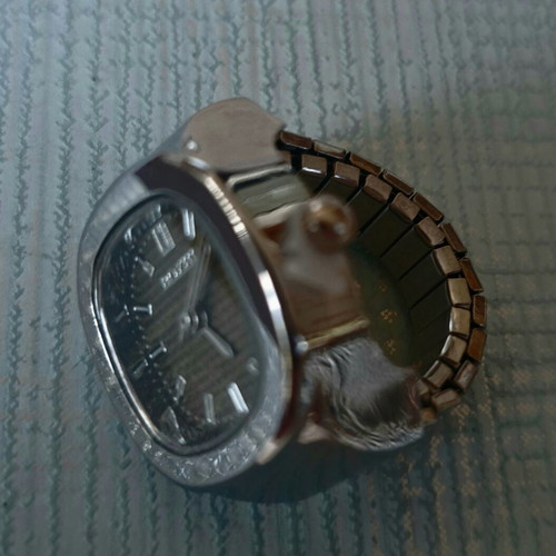 Ring watch with khaki dial and silver bracelet like new