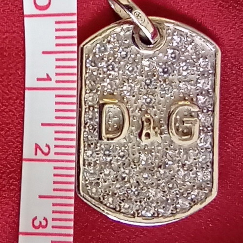D&G Dolce & Gabbana 925 Silver Iced Dog Tag Pendant like new with gift chain