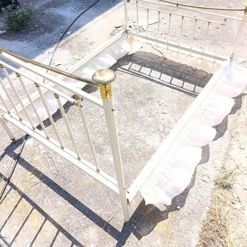 Iron bed with brass details used, complete set with slats and screws