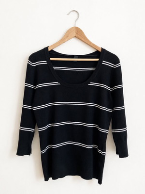 H&M black blouse with white stripes like new, 3/4 sleeves, size XXXL