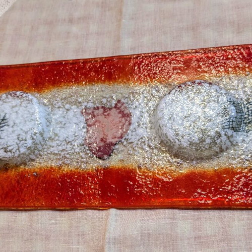 Handmade fused glass rectangular tray with candle holders