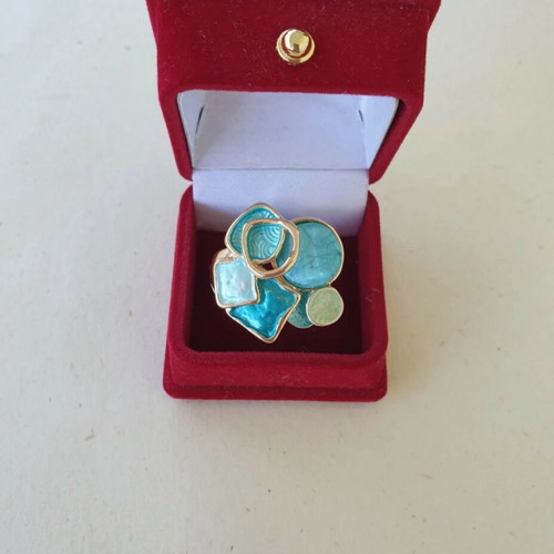 Boho elastic stainless steel ring in gold with turquoise coating like new