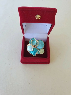 Boho elastic stainless steel ring in gold with turquoise coating like new