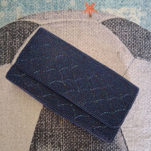 Vintage envelope bag with blue beads satin lining like new