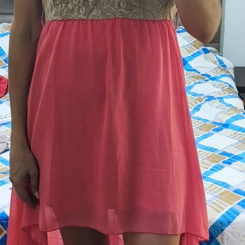 Benissimo asymmetrical coral dress with lace like new