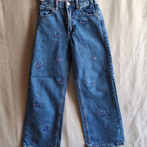 Zara Kids Disney Stitch wide leg embroidered denim jeans, size 9