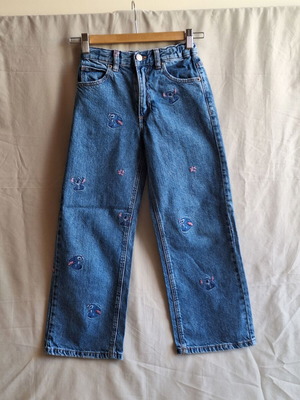 Zara Kids Disney Stitch wide leg embroidered denim jeans, size 9